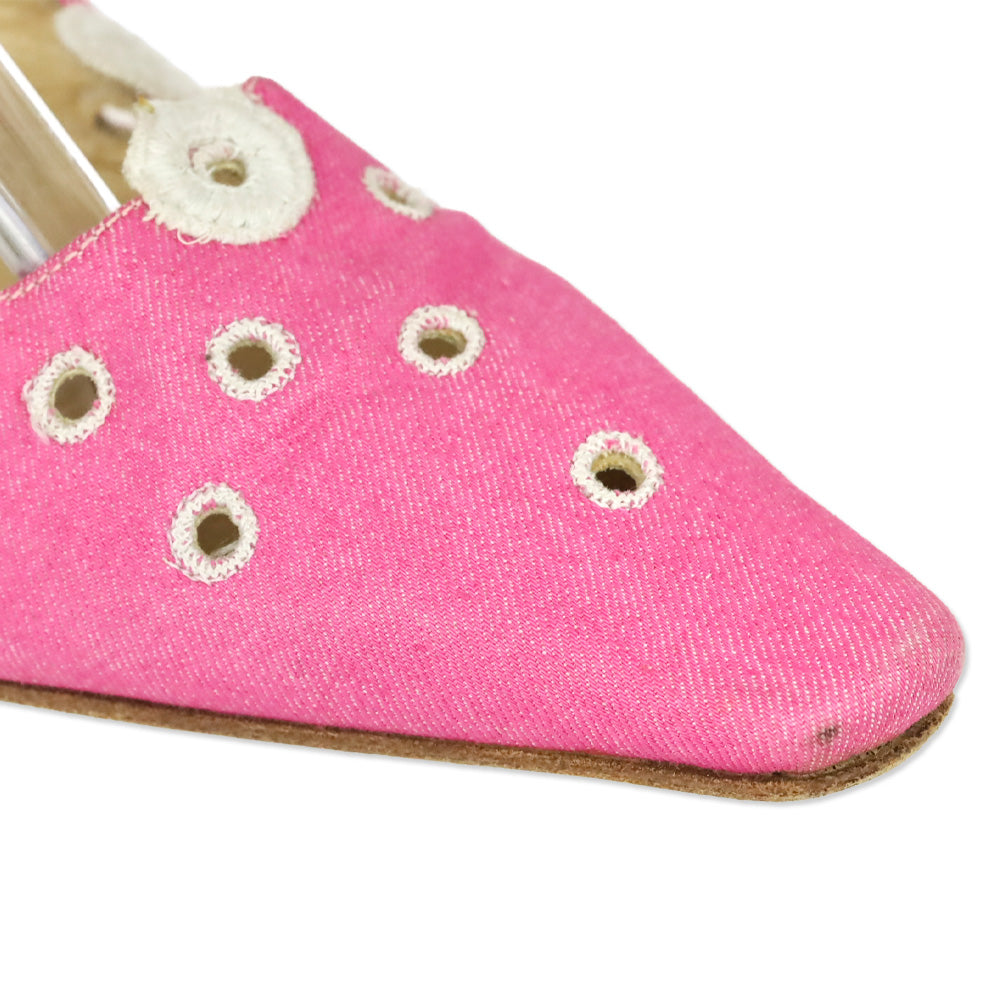 Jimmy Choo Pink Denim Eyelet Ankle-Wrap Pump
