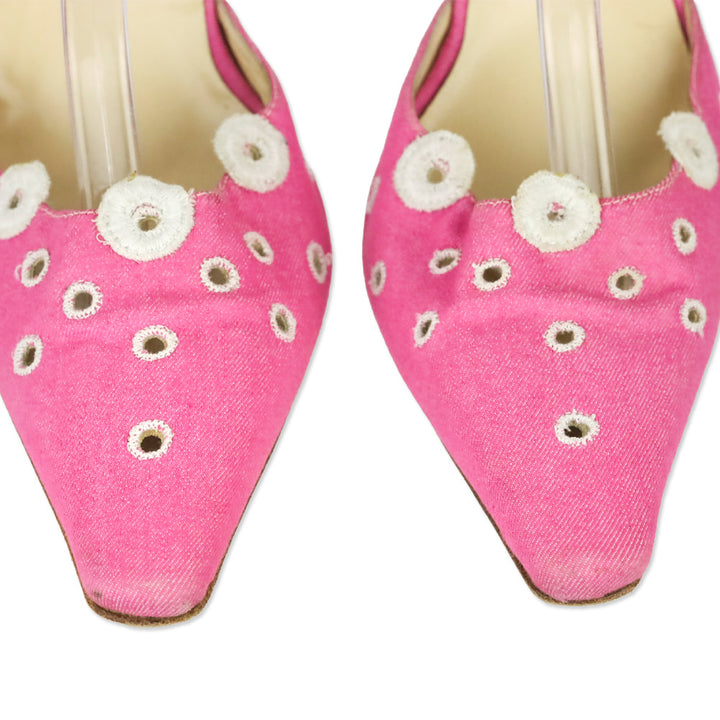 Jimmy Choo Pink Denim Eyelet Ankle-Wrap Pump