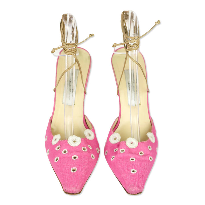 Jimmy Choo Pink Denim Eyelet Ankle-Wrap Pump