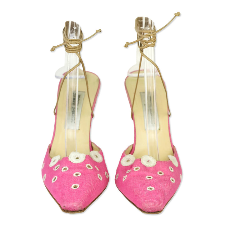 Jimmy Choo Pink Denim Eyelet Ankle-Wrap Pump