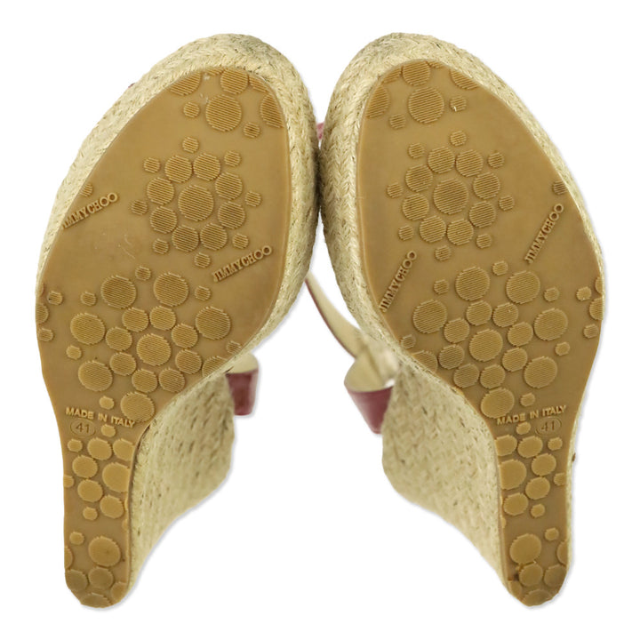 Jimmy Choo Pink Patent Leather Espadrille Platform Wedge Sandals