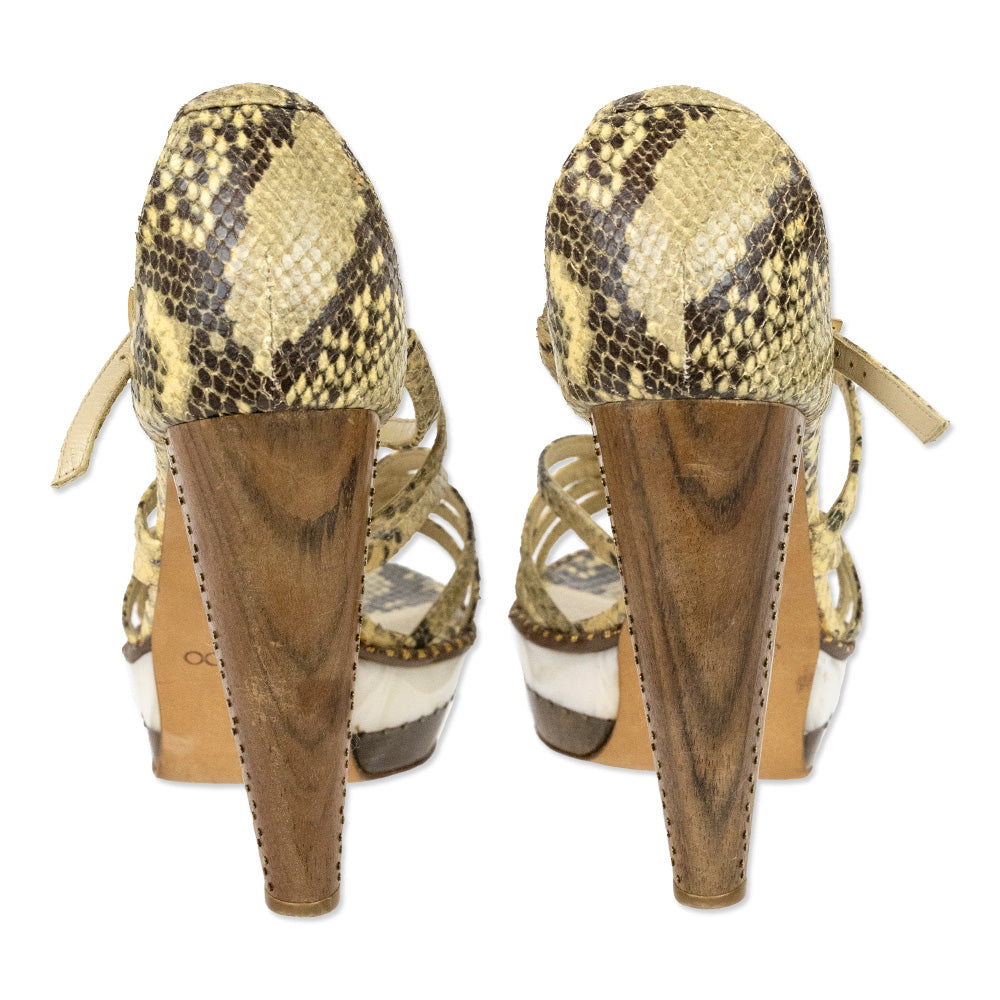 Jimmy Choo Python Print London Tone Platform Sandals