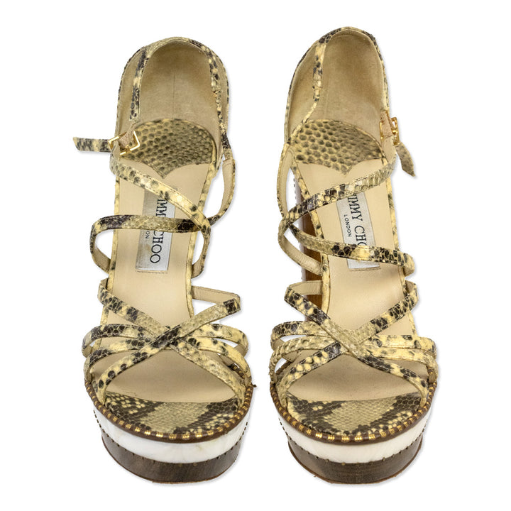 Jimmy Choo Python Print London Tone Platform Sandals