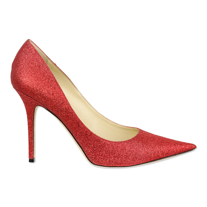 Jimmy Choo Red Glitter Pointed Toe Pump