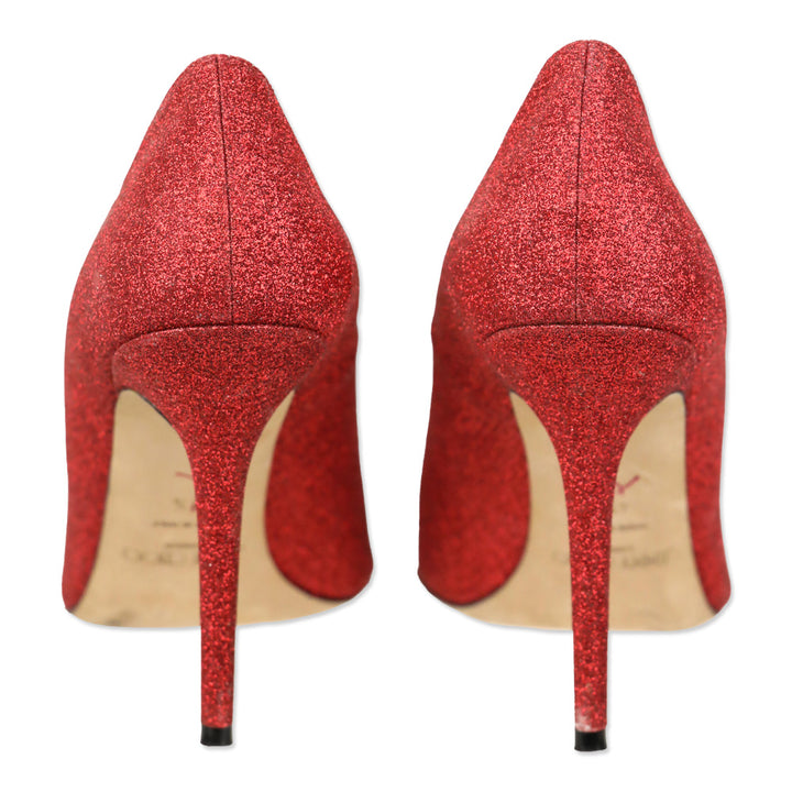 Jimmy Choo Red Glitter Pointed Toe Pump