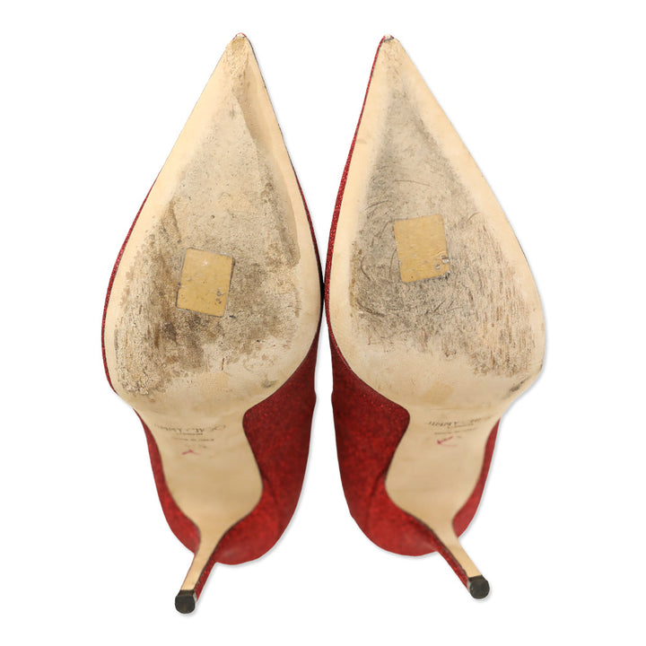 Jimmy Choo Red Glitter Pointed Toe Pump