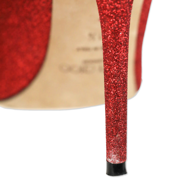 Jimmy Choo Red Glitter Pointed Toe Pump