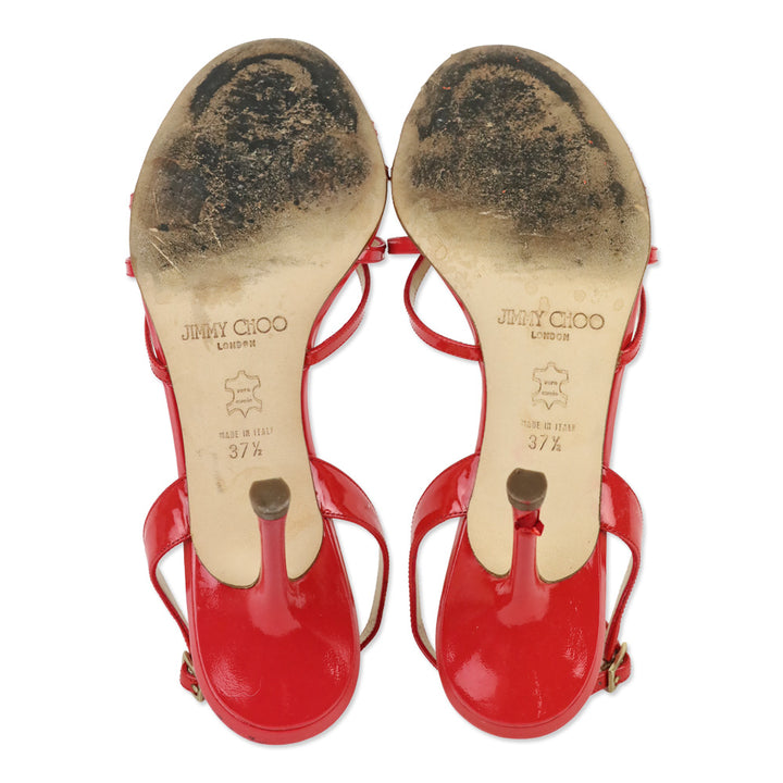 Jimmy Choo Red Raspberry Patent Leather Slim Crisscross Strappy Heels
