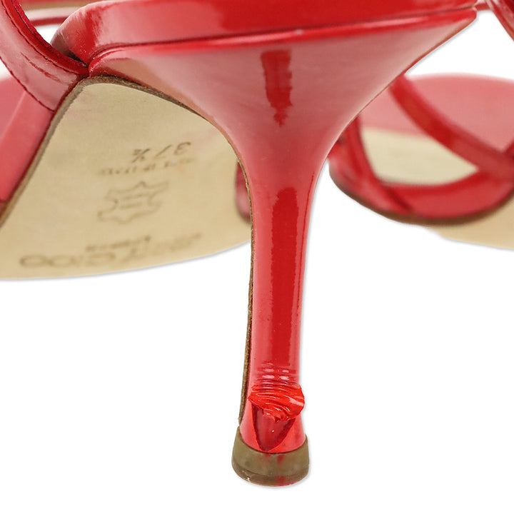 Jimmy Choo Red Raspberry Patent Leather Slim Crisscross Strappy Heels