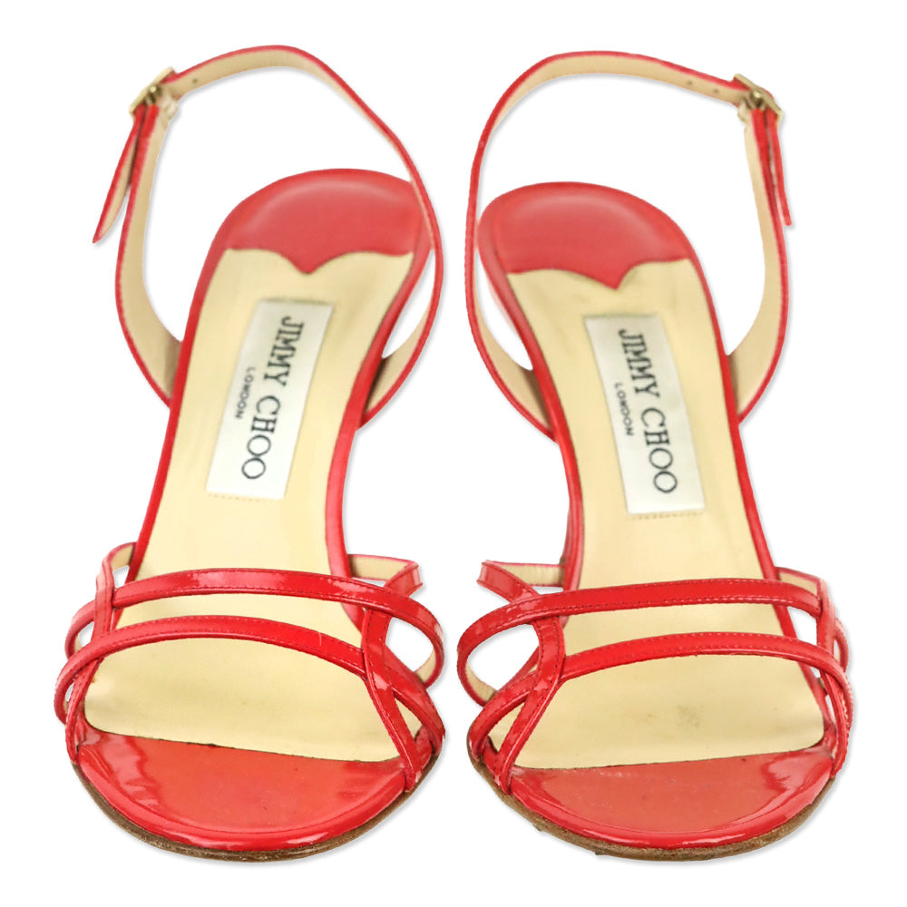 Jimmy Choo Red Raspberry Patent Leather Slim Crisscross Strappy Heels