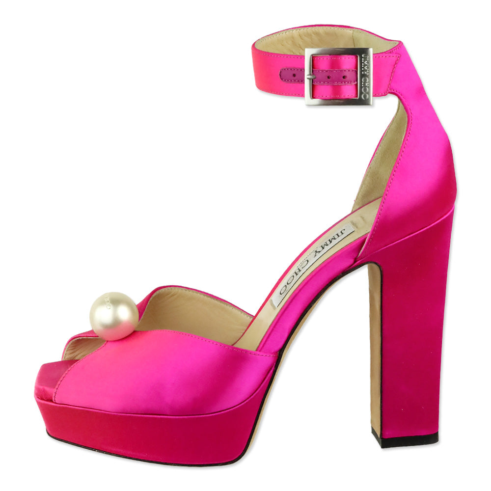 Jimmy Choo Socorie 120 Pink Fuchsia Satin Platform Sandals