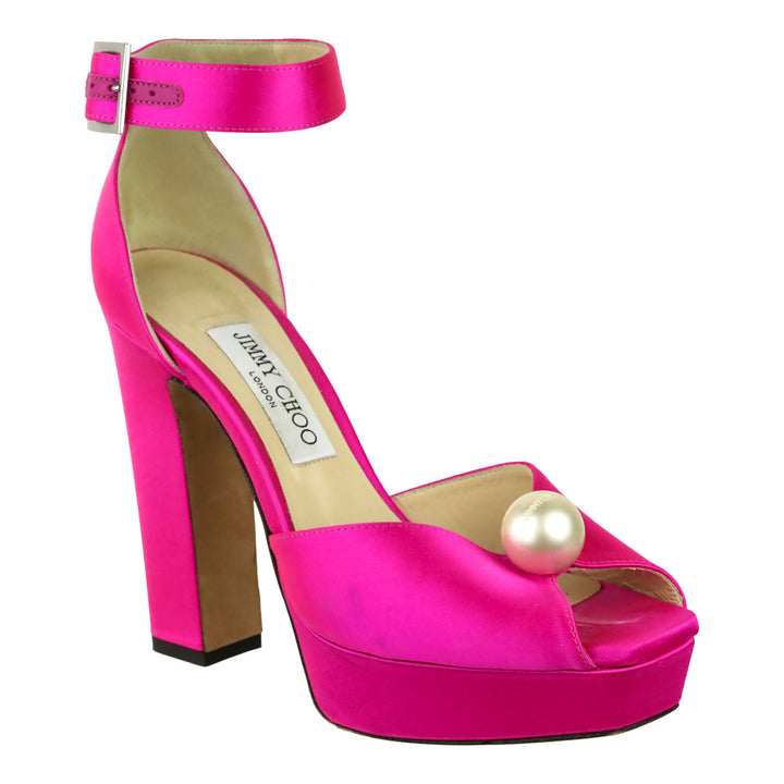 Jimmy Choo Socorie 120 Pink Fuchsia Satin Platform Sandals
