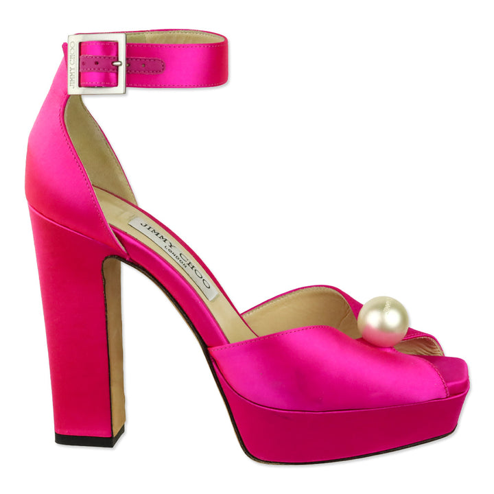 Jimmy Choo Socorie 120 Pink Fuchsia Satin Platform Sandals