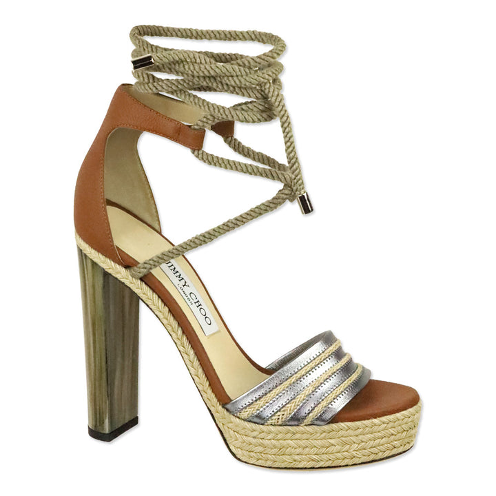Jimmy Choo Tan Leather Mayje 130mm Rope Tie Platform Sandal