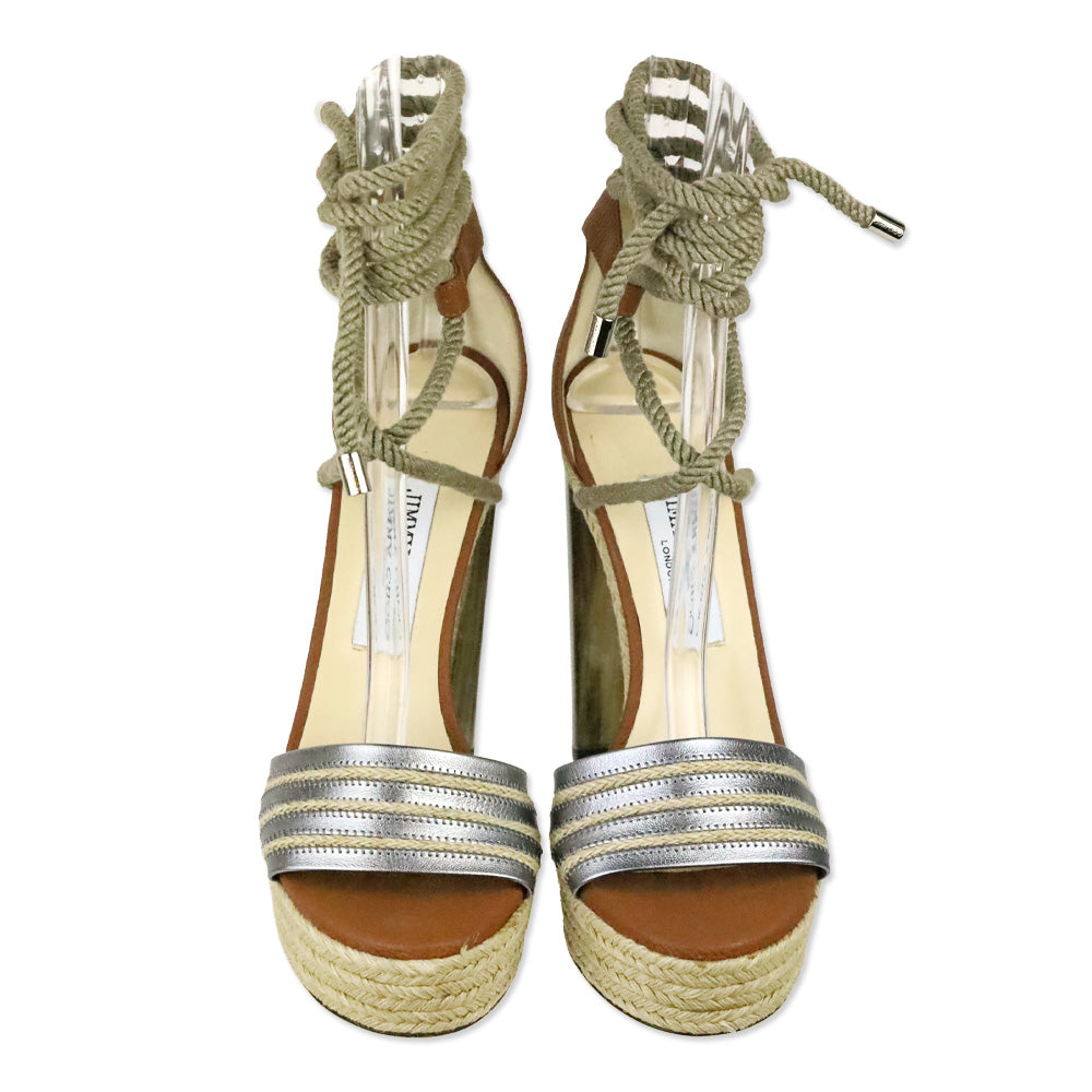 Jimmy Choo Tan Leather Mayje 130mm Rope Tie Platform Sandal