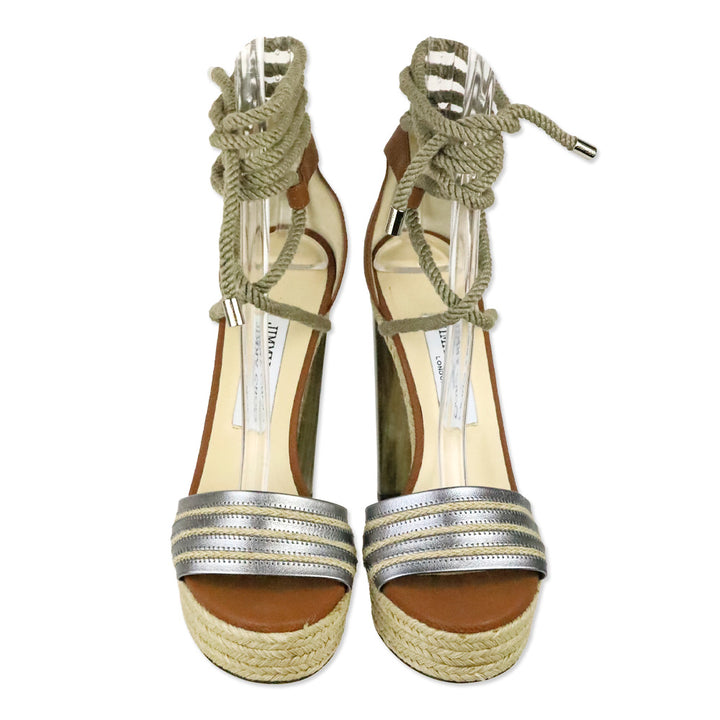 Jimmy Choo Tan Leather Mayje 130mm Rope Tie Platform Sandal