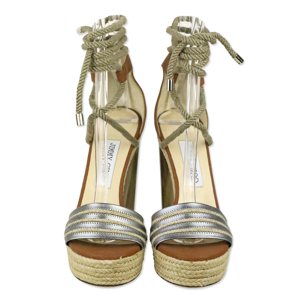 Jimmy Choo Tan Leather Mayje 130mm Rope Tie Platform Sandal
