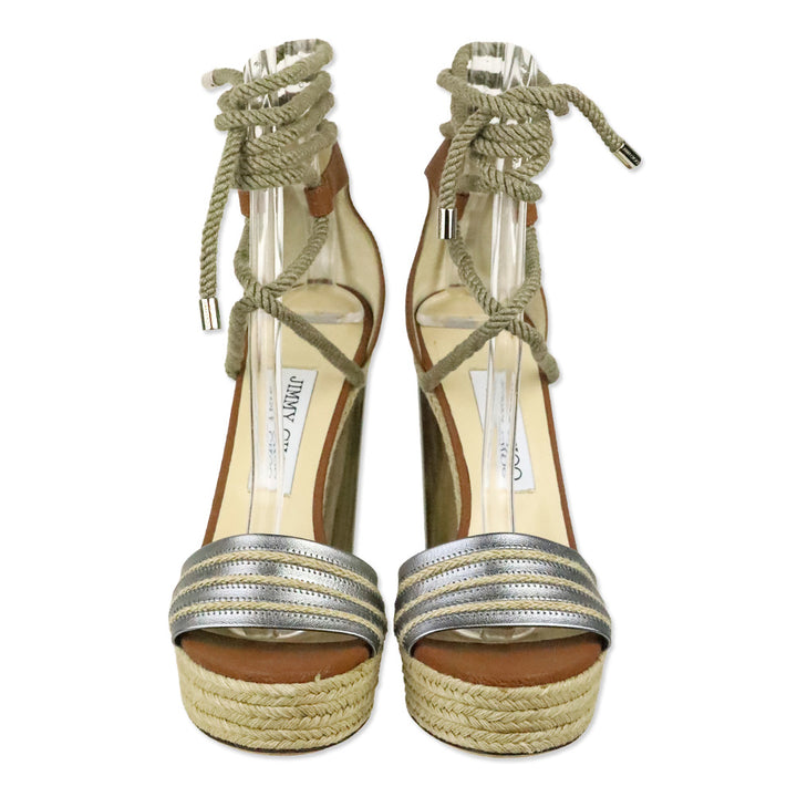 Jimmy Choo Tan Leather Mayje 130mm Rope Tie Platform Sandal