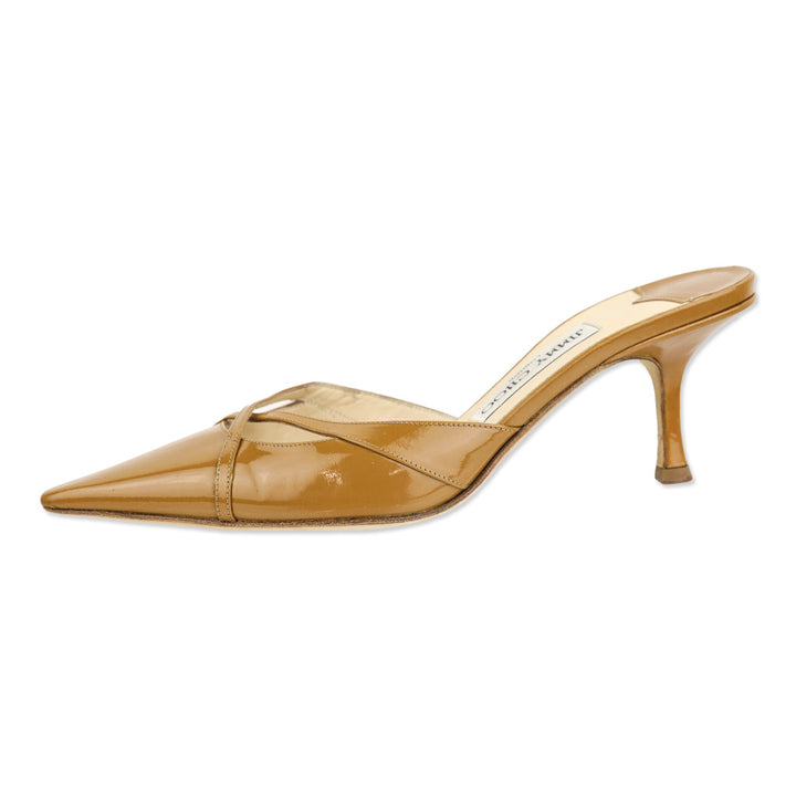 Jimmy Choo Tan Patent Leather Mules