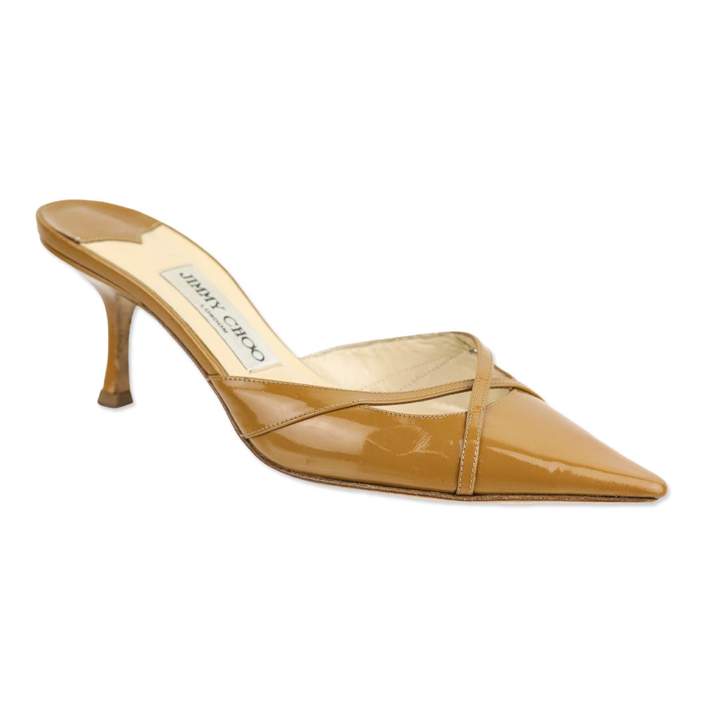 Jimmy Choo Tan Patent Leather Mules