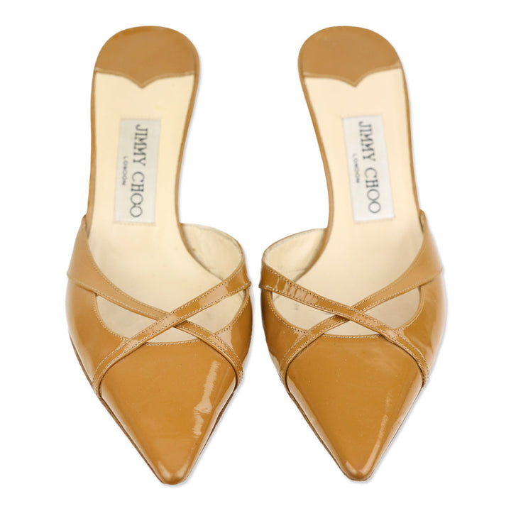 Jimmy Choo Tan Patent Leather Mules