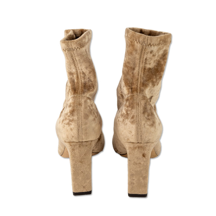 Jimmy Choo Tan Velvet Heeled Ankle Sock Boot