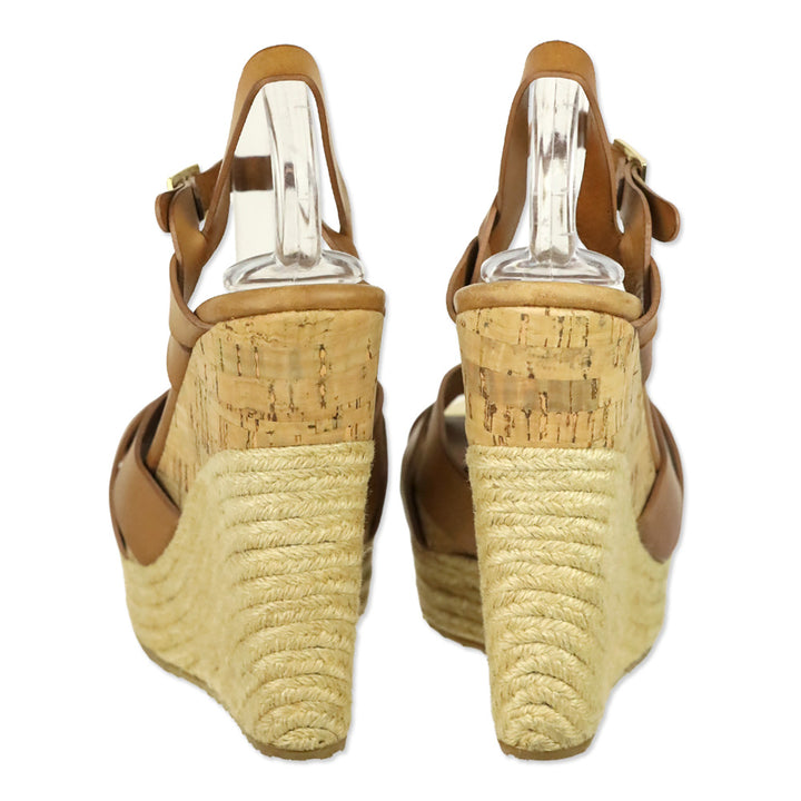 Jimmy Choo Theia Brown Leather Cork/Jute Platform Sandals