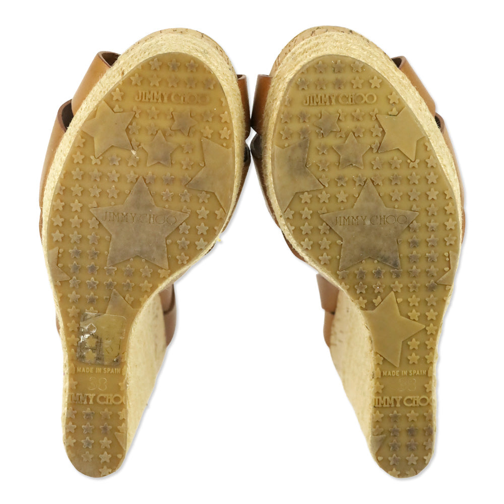 Jimmy Choo Theia Brown Leather Cork/Jute Platform Sandals