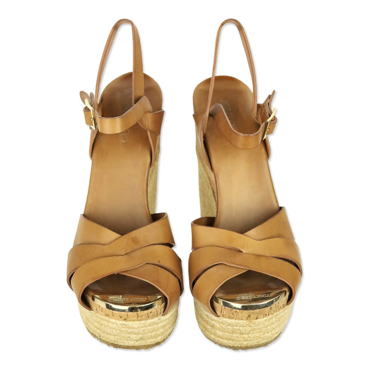 Jimmy Choo Theia Brown Leather Cork/Jute Platform Sandals