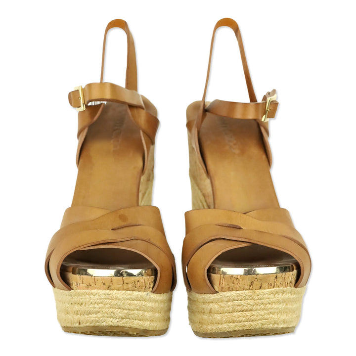 Jimmy Choo Theia Brown Leather Cork/Jute Platform Sandals