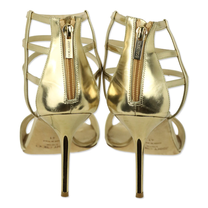 Jimmy Choo Tolka Metallic Gold and Indigo Suede Cage Sandals