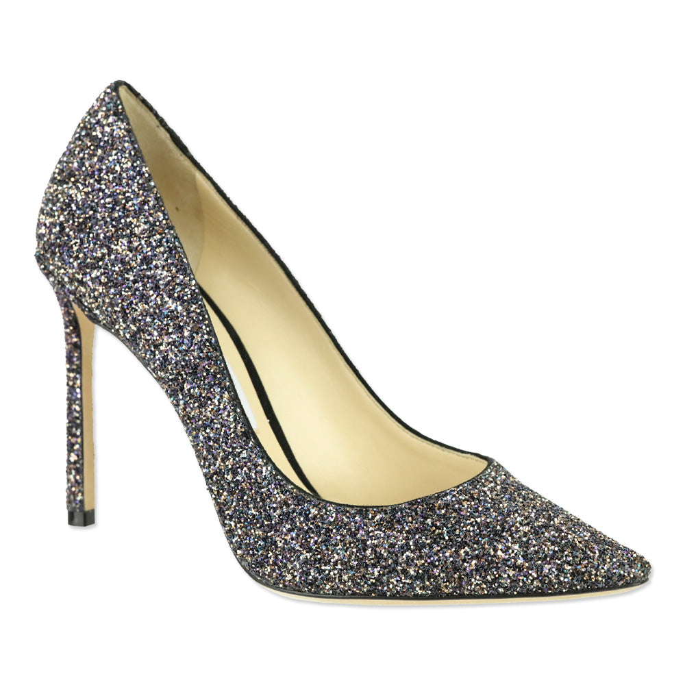 Jimmy Choo Twilight Glitzy Glitter Fabric Romy 100 Pumps