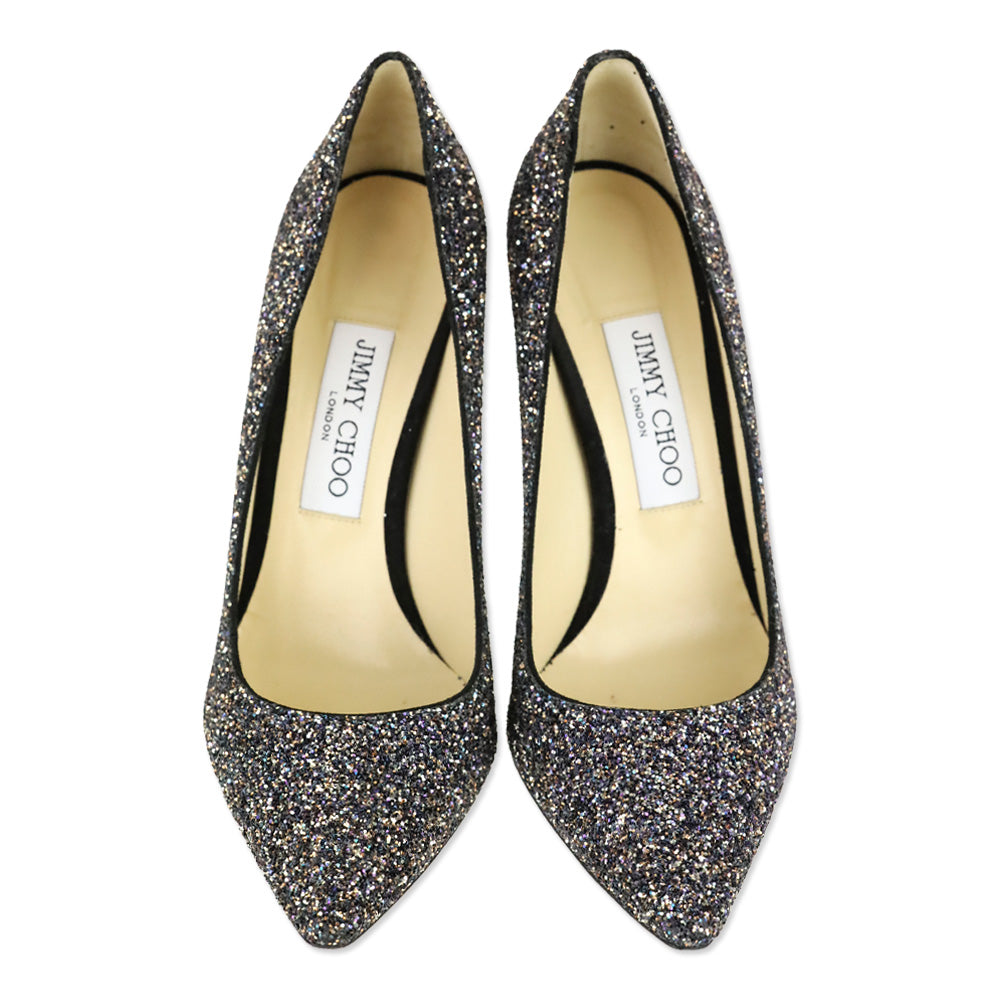Jimmy Choo Twilight Glitzy Glitter Fabric Romy 100 Pumps