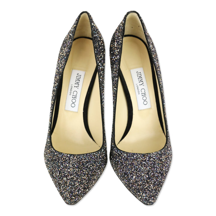 Jimmy Choo Twilight Glitzy Glitter Fabric Romy 100 Pumps