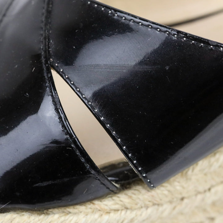 Jimmy Choo Black Patent Leather Wedge Espadrille Slides