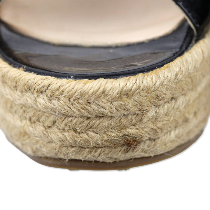Jimmy Choo Black Patent Leather Wedge Espadrille Slides