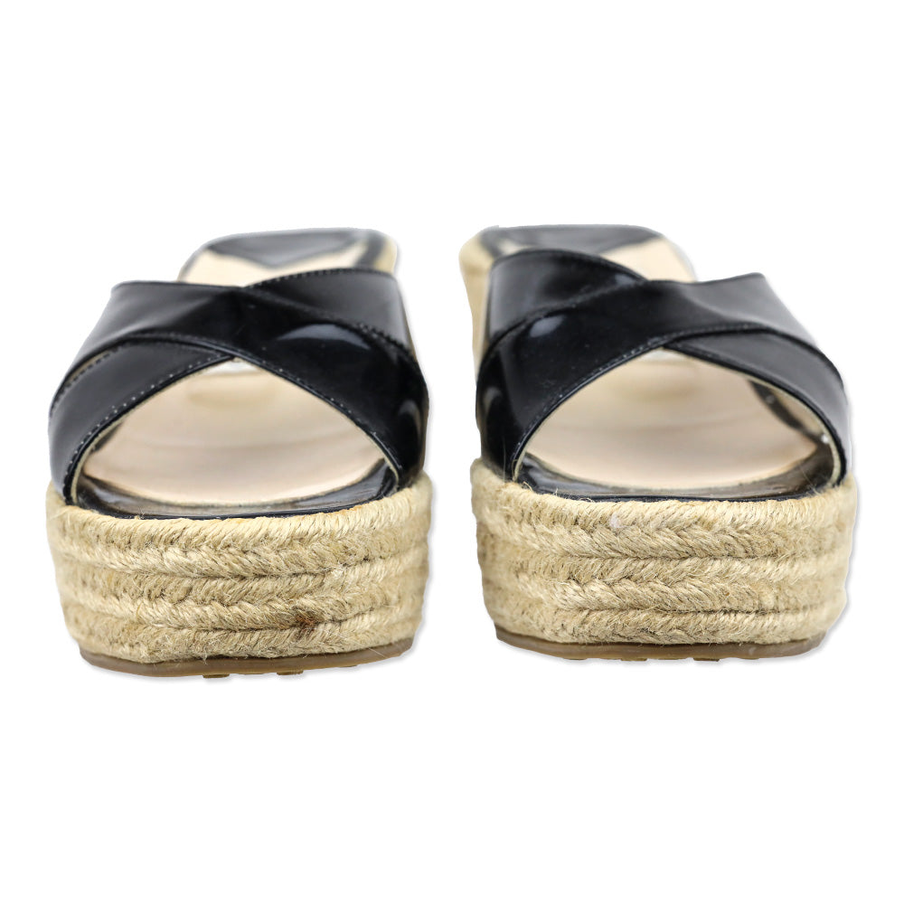 Jimmy Choo Black Patent Leather Wedge Espadrille Slides