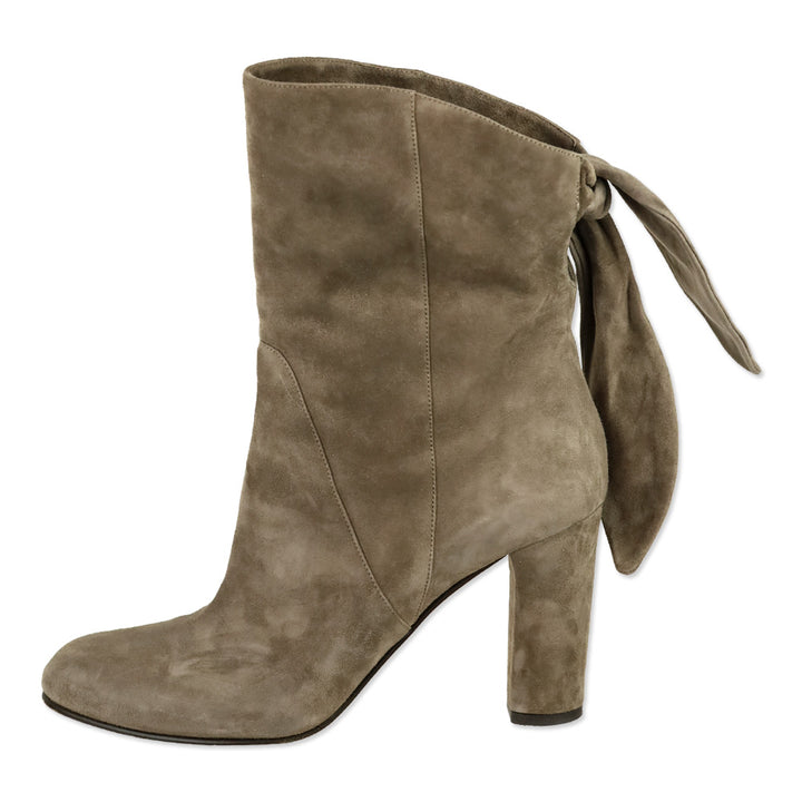 Jimmy Choo Malene 85 Stone Suede Knotted Booties