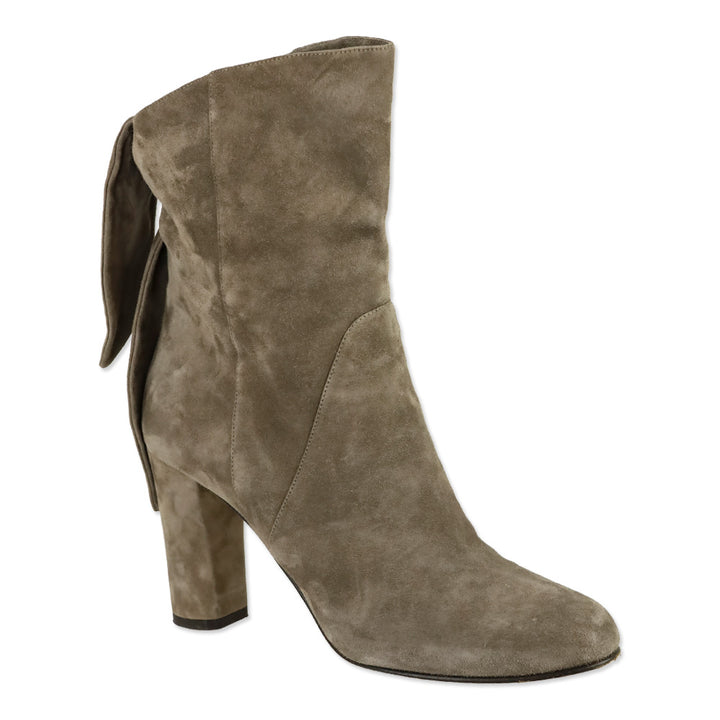 Jimmy Choo Malene 85 Stone Suede Knotted Booties