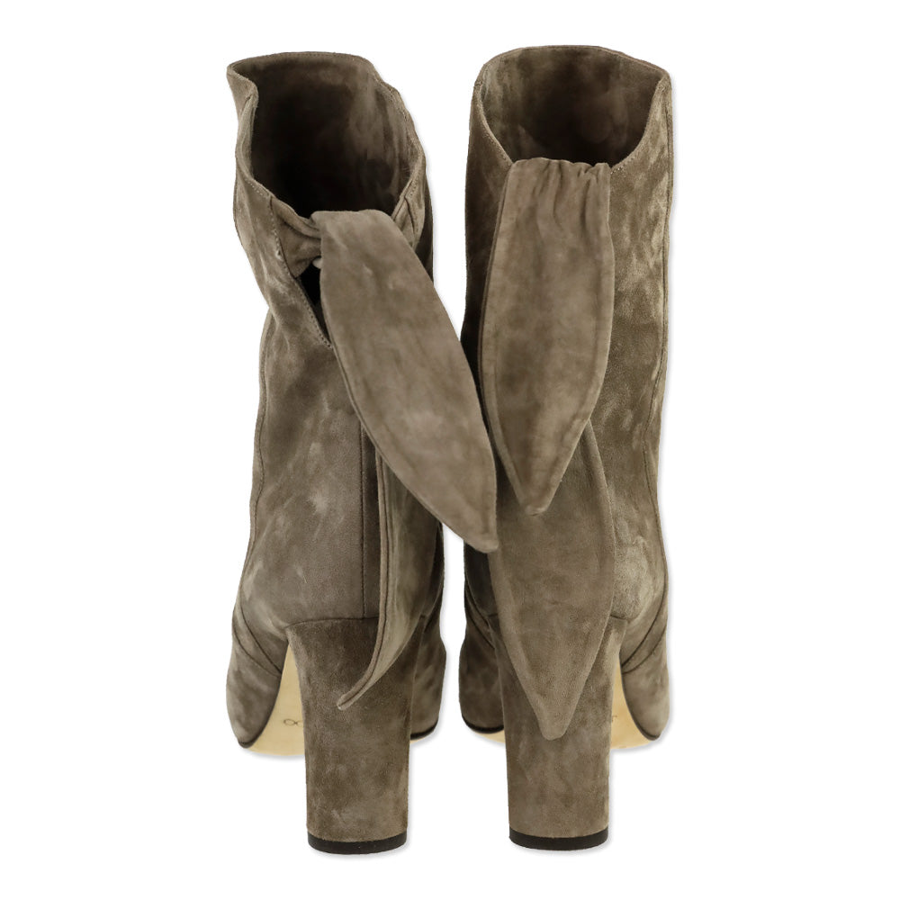 Jimmy Choo Malene 85 Stone Suede Knotted Booties