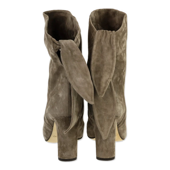 Jimmy Choo Malene 85 Stone Suede Knotted Booties