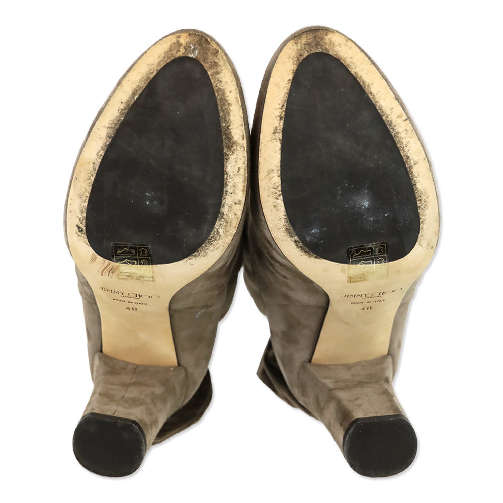 Jimmy Choo Malene 85 Stone Suede Knotted Booties