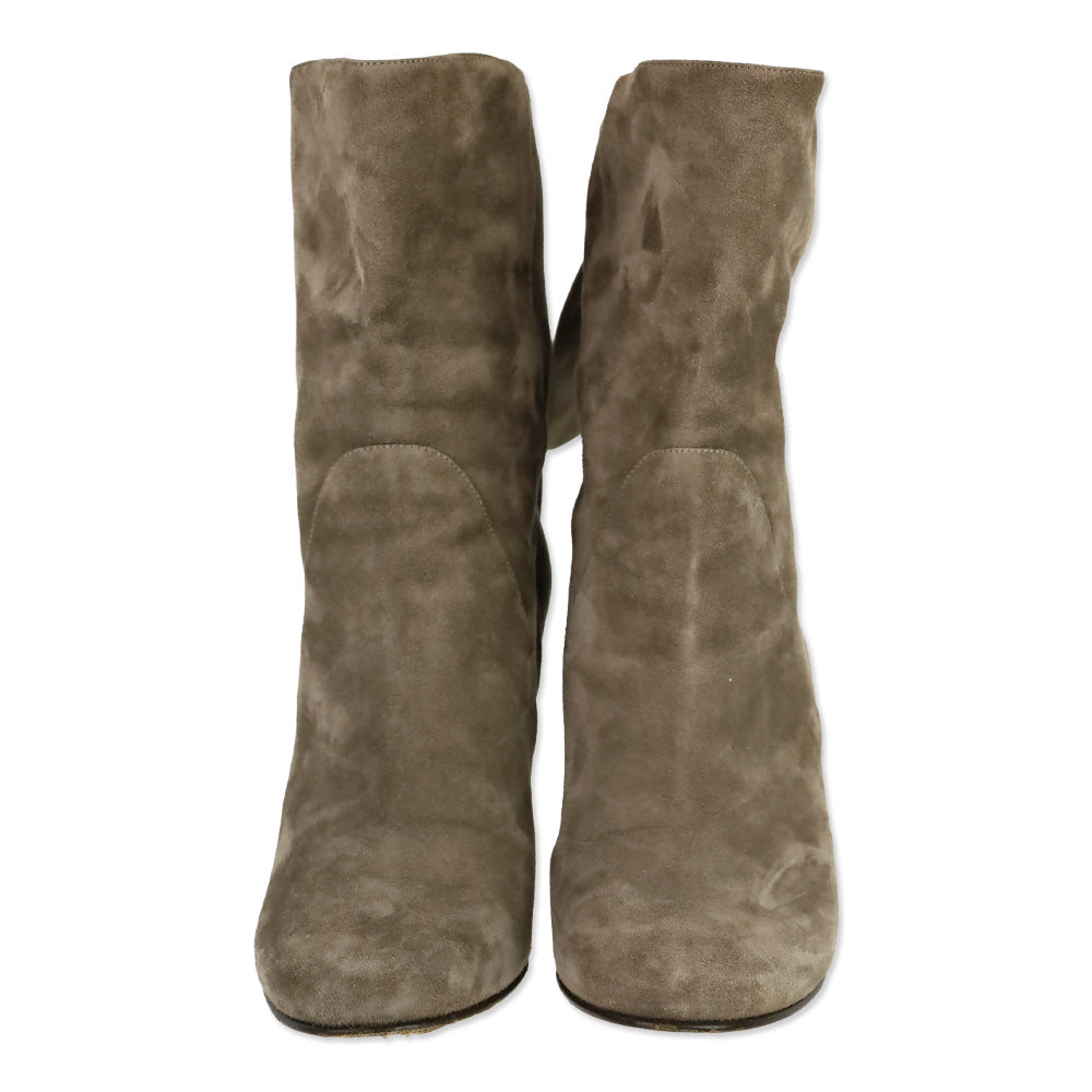 Jimmy Choo Malene 85 Stone Suede Knotted Booties