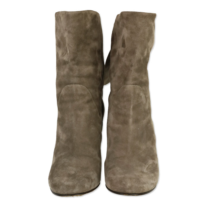 Jimmy Choo Malene 85 Stone Suede Knotted Booties