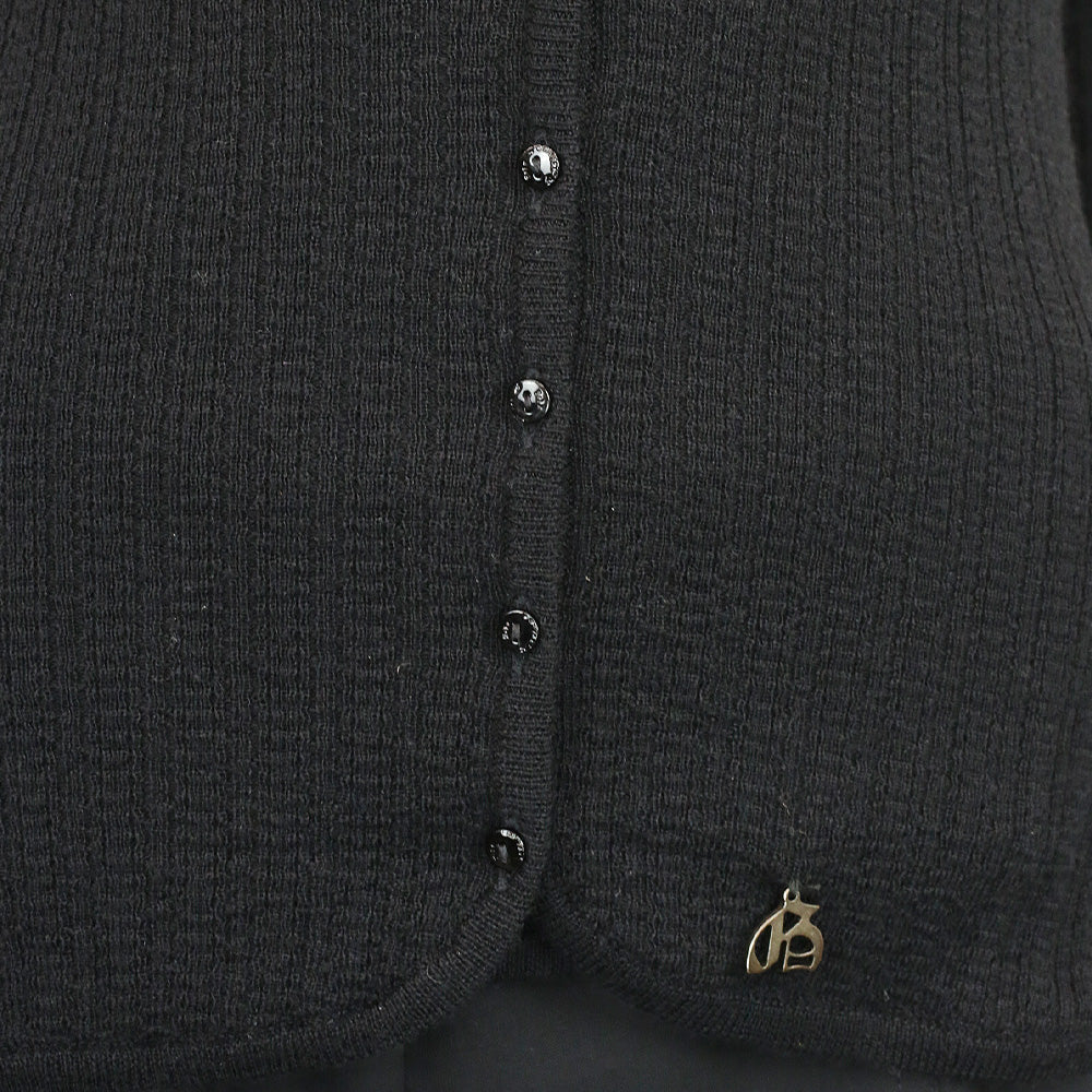John Galliano Black Wool Blend Ribbed Knit Cardigan