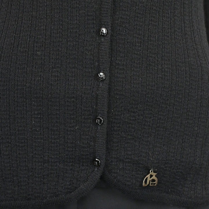 John Galliano Black Wool Blend Ribbed Knit Cardigan