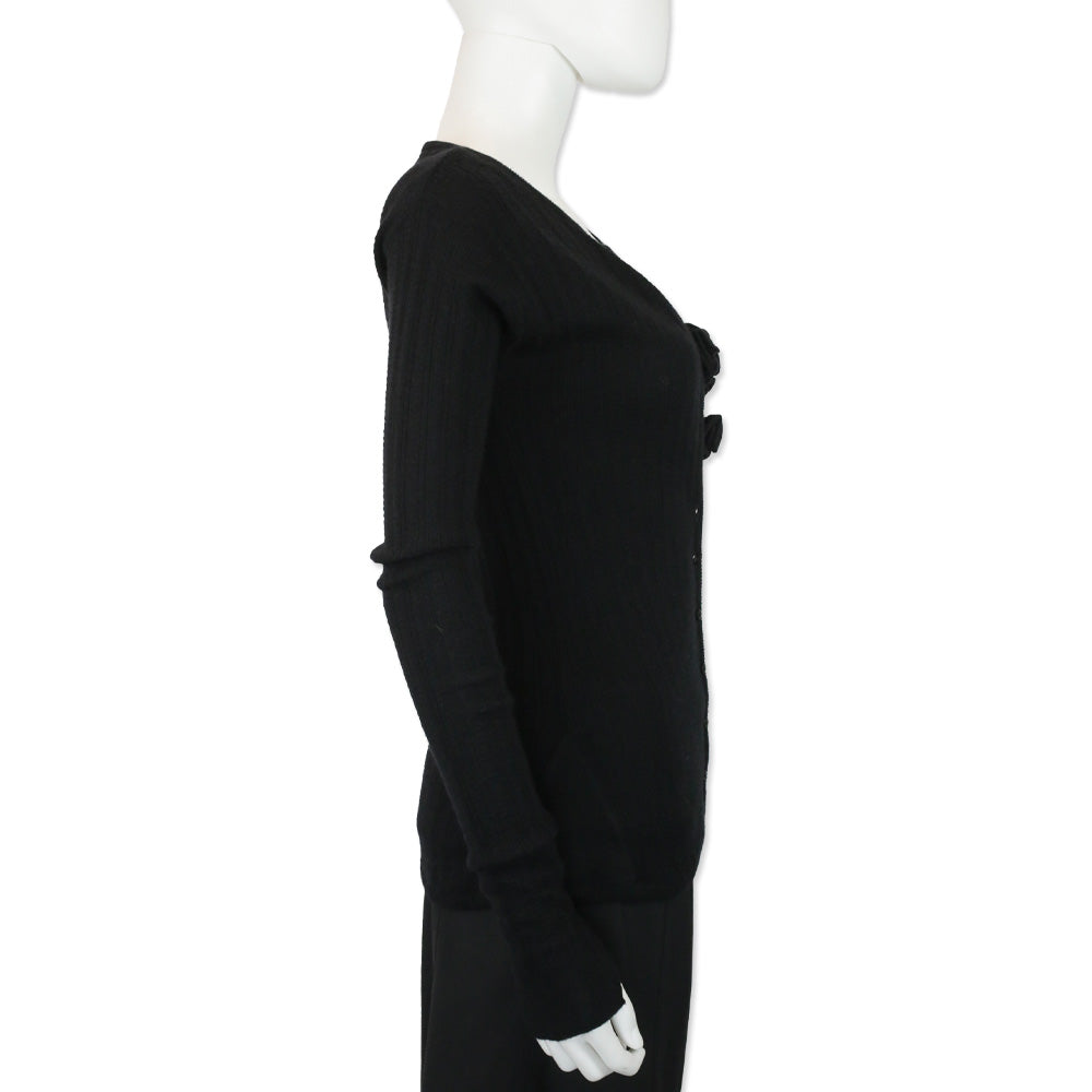 John Galliano Black Wool Blend Ribbed Knit Cardigan
