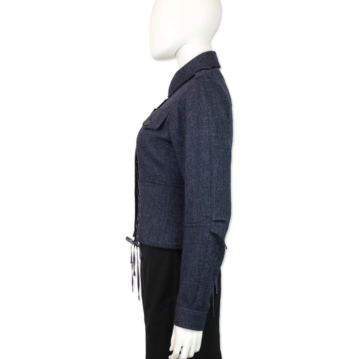 John Galliano Blue Wool Tweed Corset Lace Military Jacket