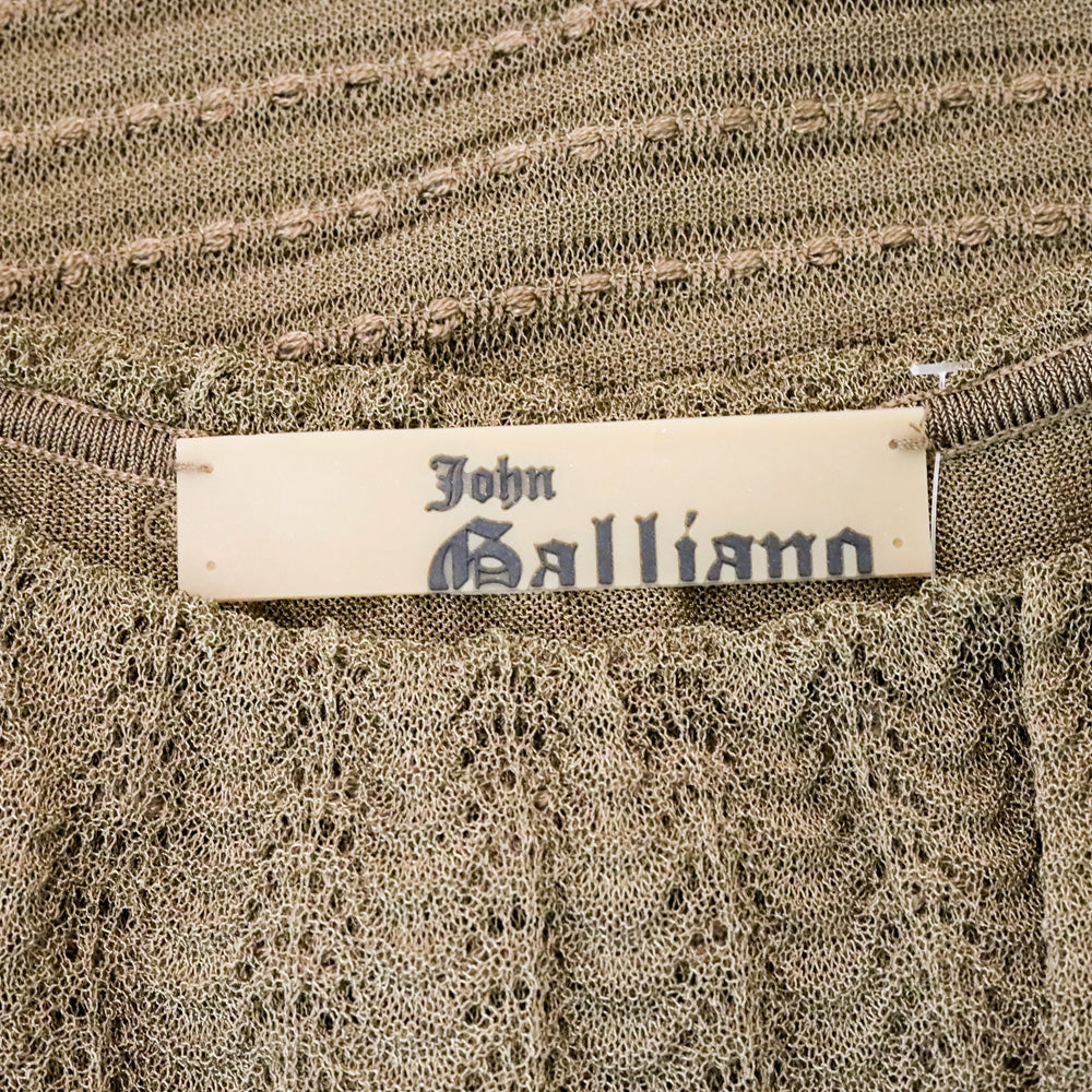 John Galliano Brown Lace Knit Scalloped Neck Midi Dress