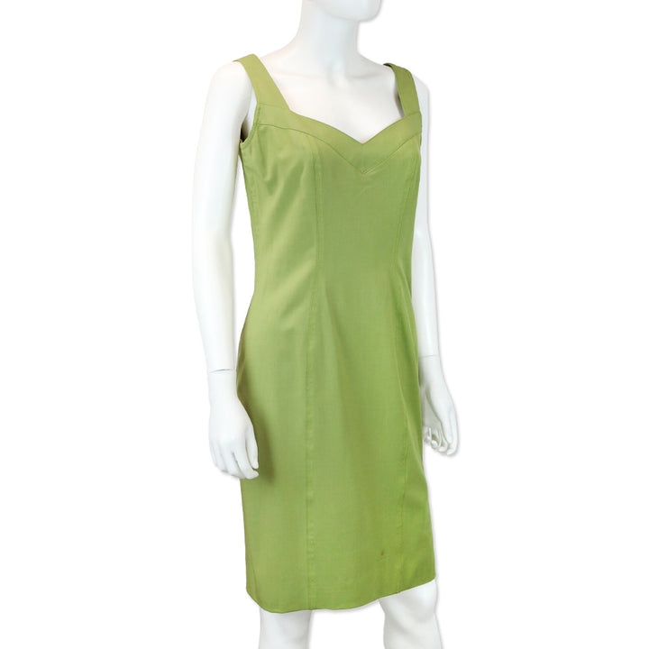 John Galliano Green Sleeveless V-Neck Midi Dress